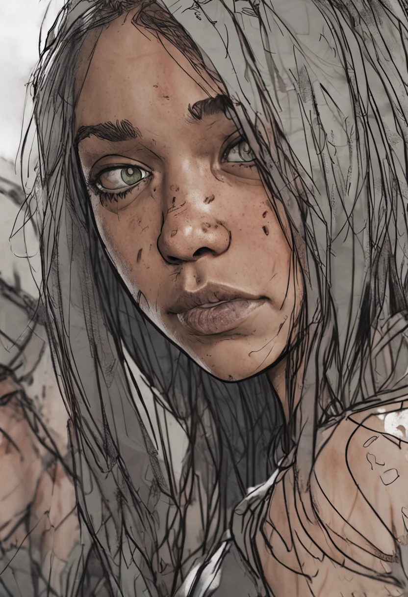 bare face,((Dirty face)),numb expression,neutral colors, ((((hdr)))), ((((muted colors)))), 1girl, a young woman, 30 years old, street smiling, backpack, stains, tattered clothes,ponytails, epic realistic, photo, faded, complex stuff around, intricate background, soaking wet, intricate scene, artstation, intricate details, vignette sharp focus, documentary film footage, high resolution photography, supple skin pores, real person, detailed skin texture, cinematic movie image, upper body shot, detailed skin, 20 megapixel, detailed face skin, movie grain, portrait, epic (photo, studio lighting, hard light, sony a7, 50 mm, matte skin, pores, colors, hyperdetailed, hyperrealistic) ::n_ (nsfw:1.5),hat, grayscale, black and white, poorly Rendered face poorly drawn face poor facial details poorly drawn hands poorly rendered hands low-resolution bad composition mutated body parts blurry image disfigured oversaturated bad anatomy deformed body features fused fingers too many fingers double heads, 3d render, drawing, painting, watermark, footnote, poorly Rendered face poorly drawn face poor facial details poorly drawn hands poorly rendered hands low-resolution bad composition mutated body parts blurry image disfigured oversaturated bad anatomy deformed body features fused fingers too many fingers double heads, cartoon, 3d, painting, drawing, (disfigured)+,(bad art)+, (deformed)+, (poorly drawn)+, (extra limbs)+,(close up)+, strange colors, blurry, boring, sketch, lackluster, face portrait, self-portrait, signature, letters, watermark, grayscale, hat, grayscale, black and white, poorly Rendered face poorly drawn face poor facial details poorly drawn hands poorly rendered hands low-resolution bad composition mutated body parts blurry image disfigured oversaturated bad anatomy deformed body features fused fingers too many fingers double heads, 3d render, drawing, painting, watermark, footnote, poorly Rendered face poorly drawn face poor facial details poorly drawn hands poorly re