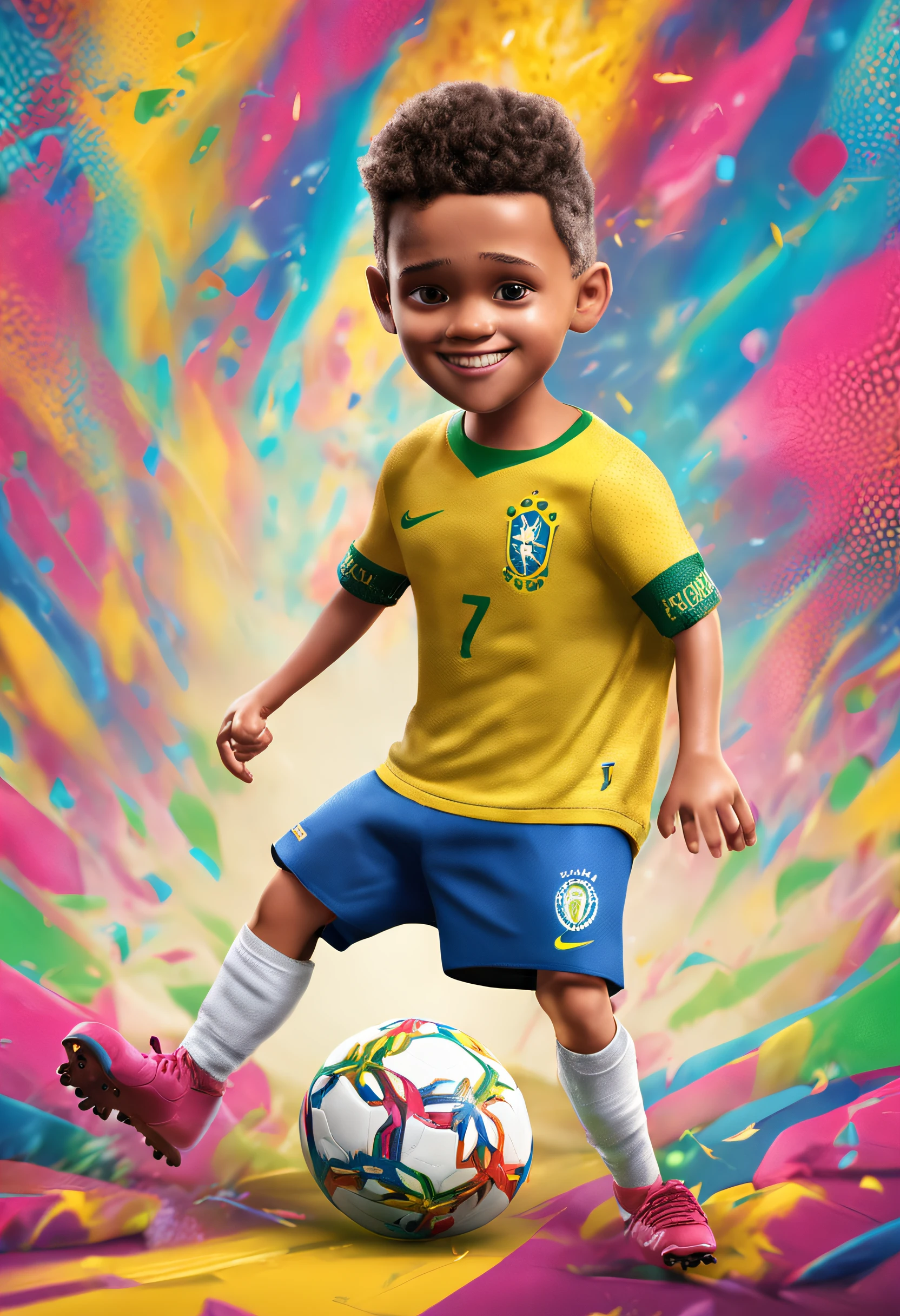 (jovens jogando bola no campo de futebol, com Neymar Junior, wearing a shirt of the Brazilian national football team)