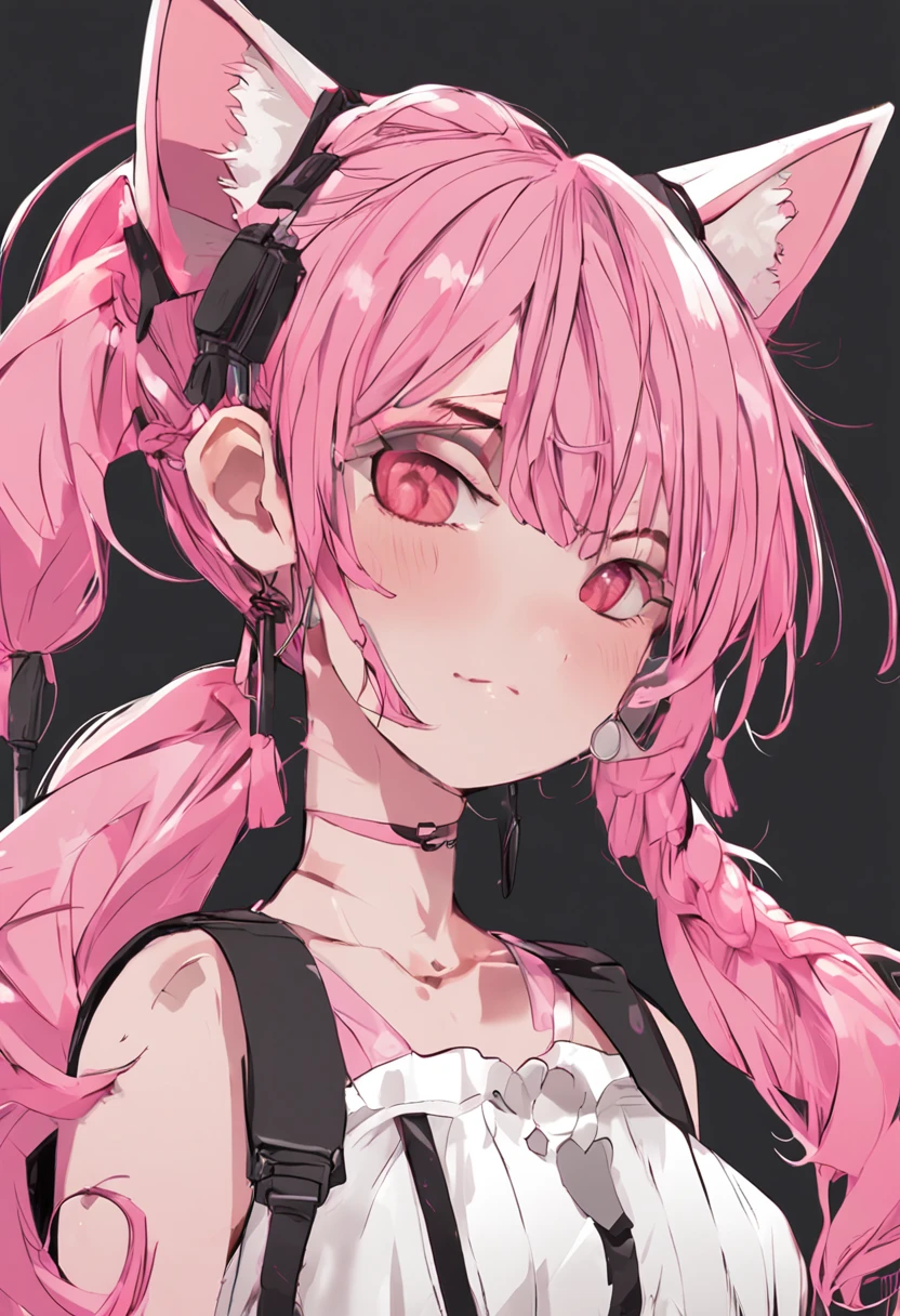 Four ponytail hair, Cat ears, Lick lip, Hairpin, Pink eyes, Pink hair, Anime style,komono。