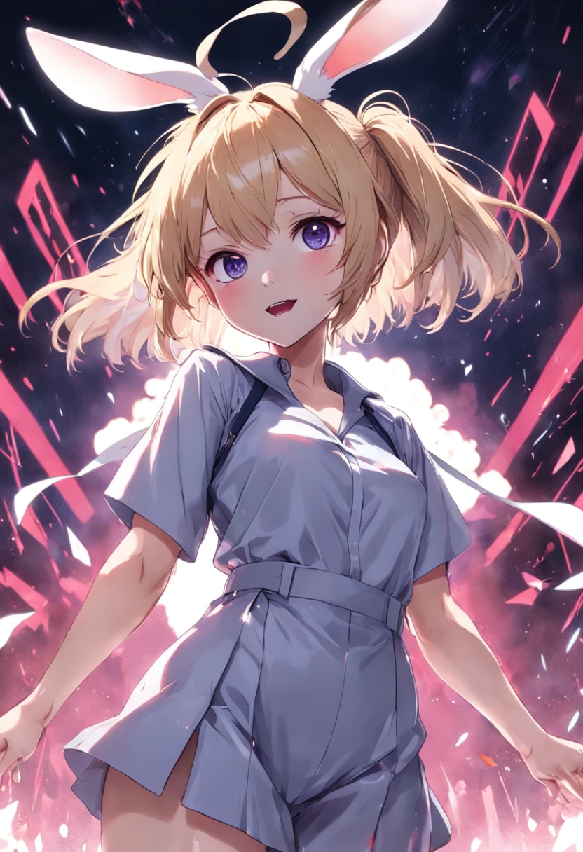 (masterpiece:1.2), (pale skin:1.2), (8k:1.2), (solo:1.2), (female:1.1), (emphasis lines:1.3), (dynamic angle), short hair, (blonde:1.1), bunny ears, (furry:1.1), (bunny:1.1), smile