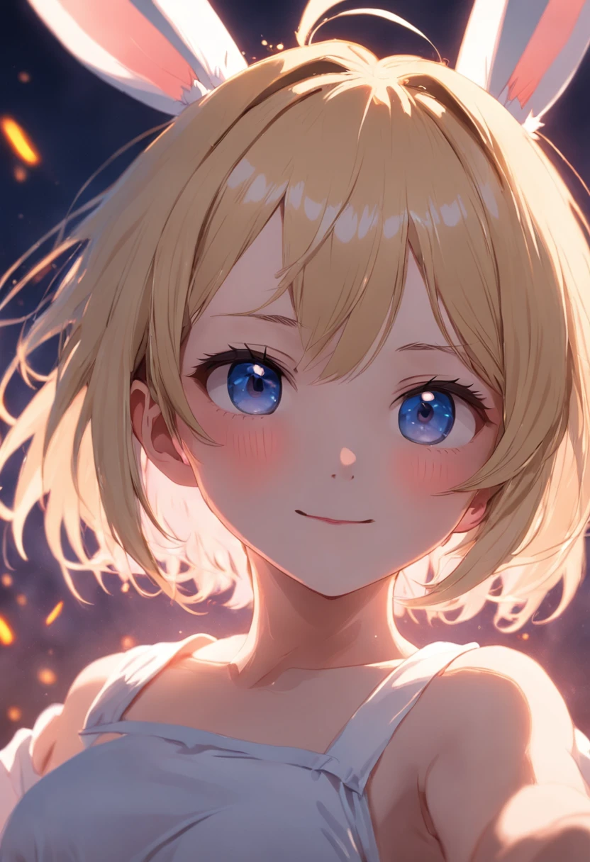 (masterpiece:1.2), (pale skin:1.2), (8k:1.2), (solo:1.2), (female:1.1), (emphasis lines:1.3), (dynamic angle), short hair, (blonde:1.1), bunny ears, (furry:1.1), (bunny:1.1), smile