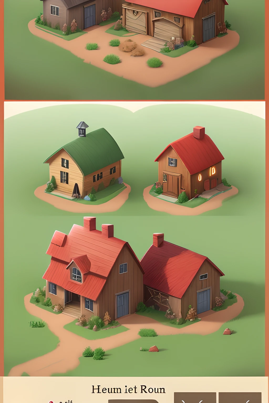 Create a farm with a red dirt road a left climb entrance with a house