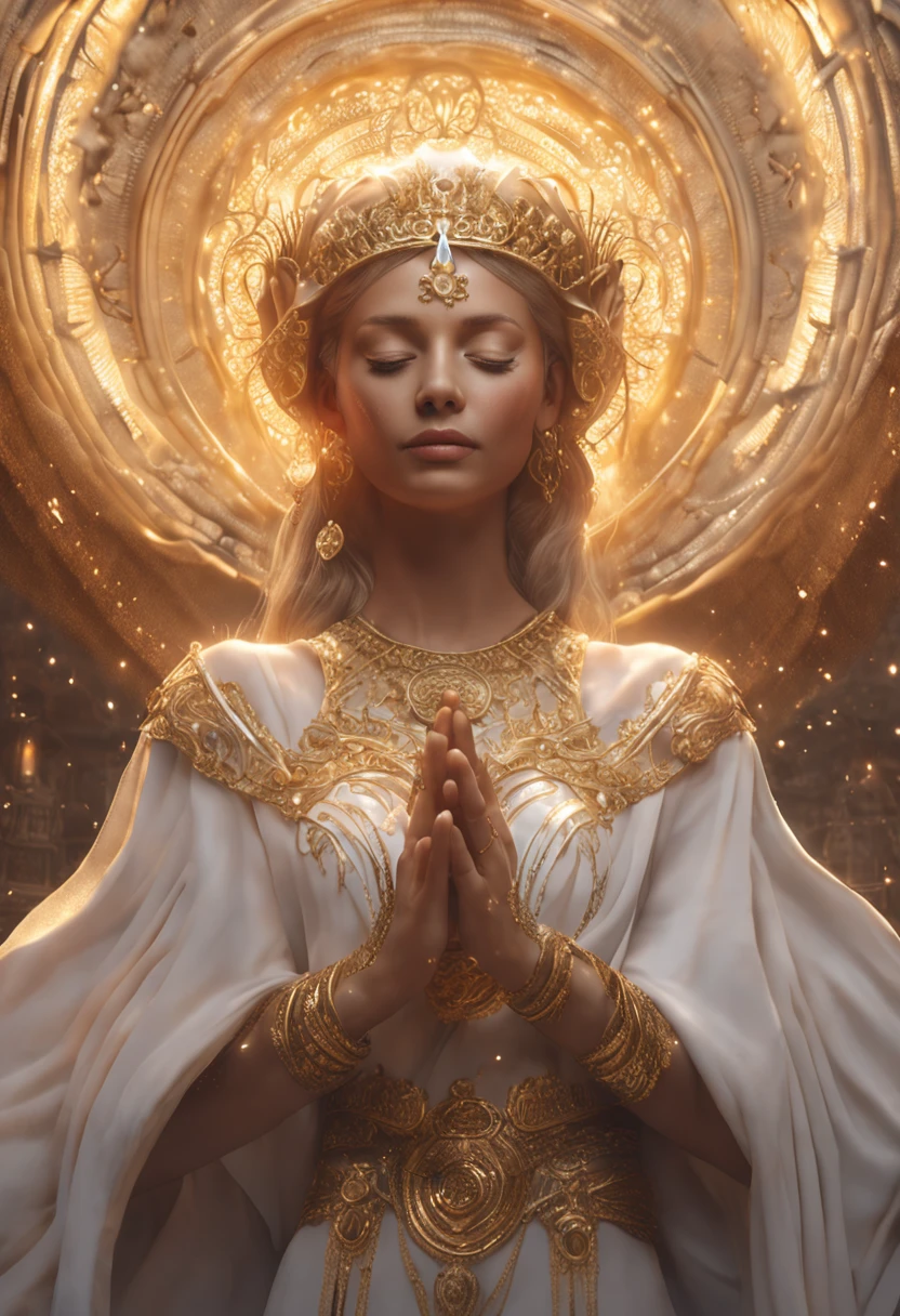 photorealistic, (hyperrealistic:1.2), beautiful, masterpiece, best quality, extremely detailed face, perfect lighting, nice hands, perfect hands, A divine and radiant angel in celestial splendor, (heavenly presence:1.2), (serene expression), (majestic wings), (ethereal glow:1.1), (peaceful and comforting), (transcendent beauty), (divine grace), (symbol of purity), (golden halo), (uplifting atmosphere), (celestial realm), (spiritual enlightenment), (gentle and protective), (illuminating light:1.2), (seraphic figure), (harmony and serenity), (angelic robes), (timeless and celestial), (captivating aura), (healing and guidance)
