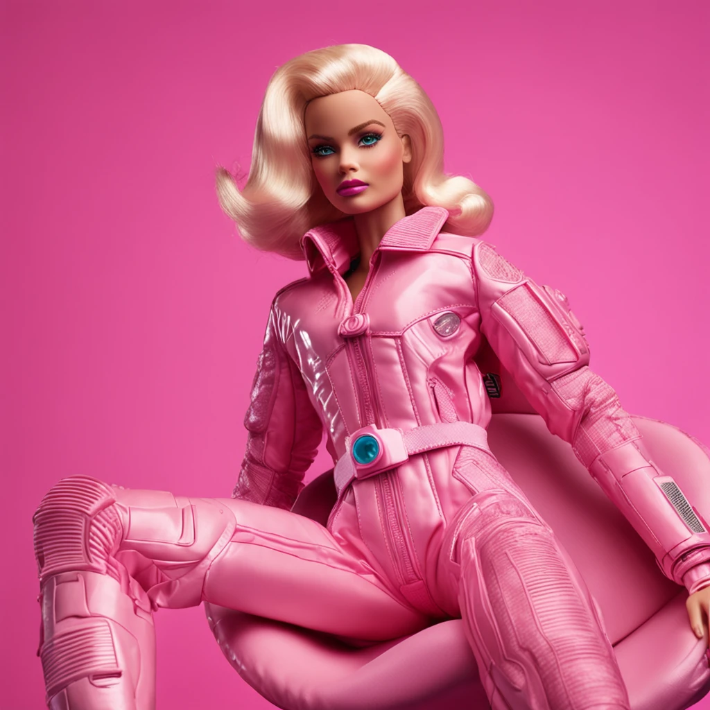 Barbie usando uma roupa rosa futuristica de astronauta, fashion, editorial, fotografia editorial, capa de revista, 4k, boneca, intricate details, fundo rosa. ::n_ low quality, signature, mark, watermark, text, astronaut helmet, deformed, deformed eyes, deformed hands
