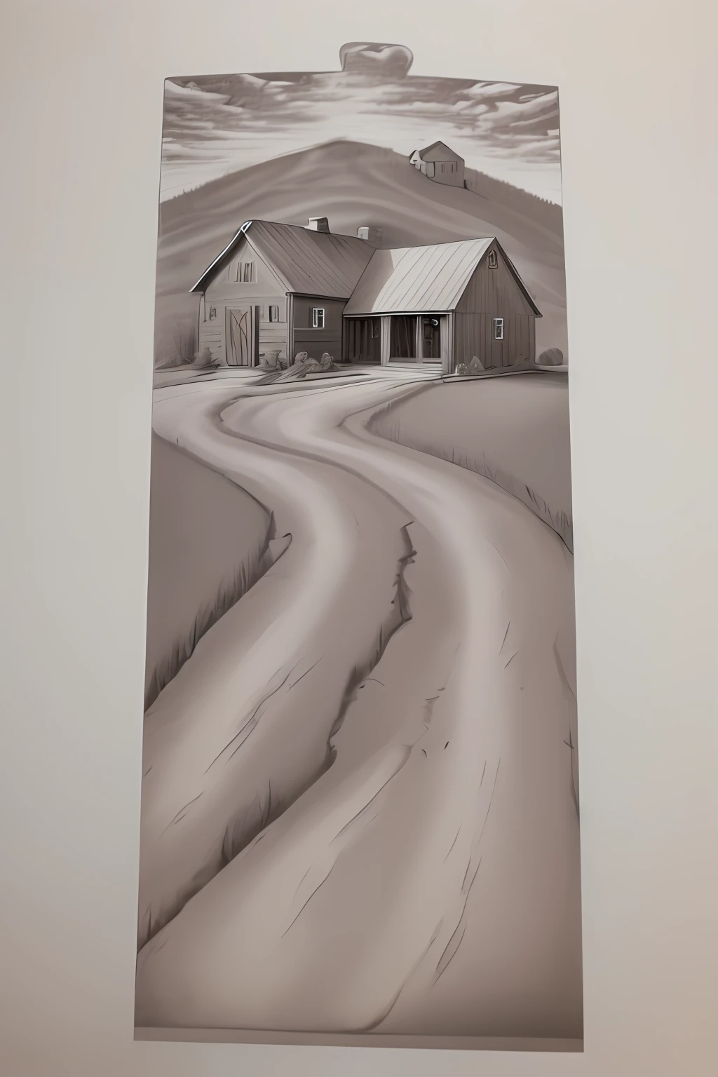 Create a farm with a red dirt road a left climb entrance with a house