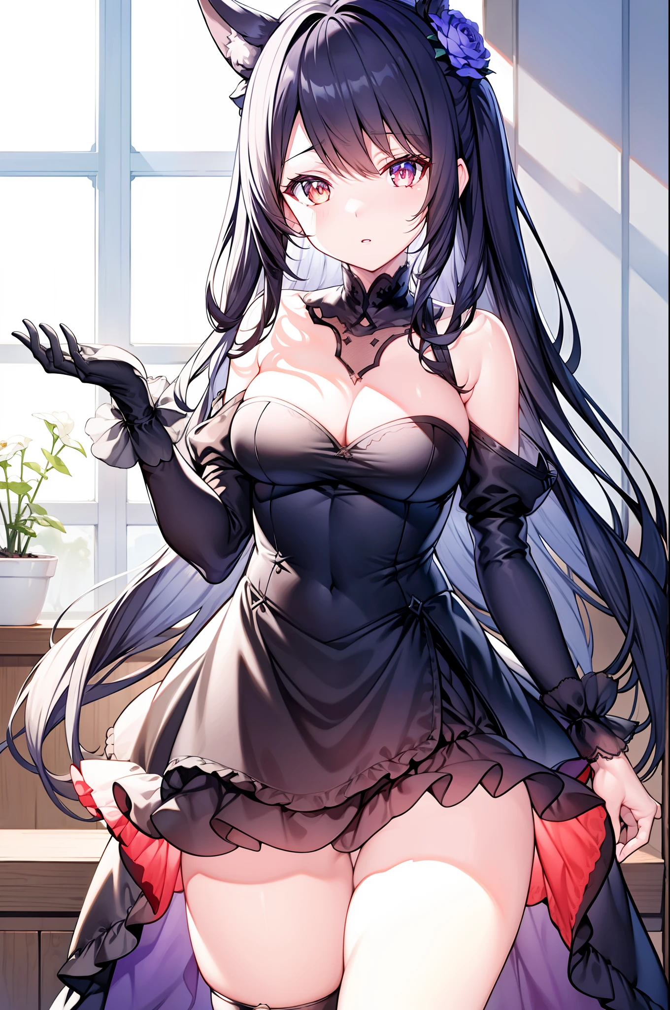 Charybdis\(azur lane\), \(origen\), enmaided,Indoors,cowboy  shot, Arms behind, ​masterpiece, top-quality, extra detailed face, Sharp details, highly contrast,Skirt Fold