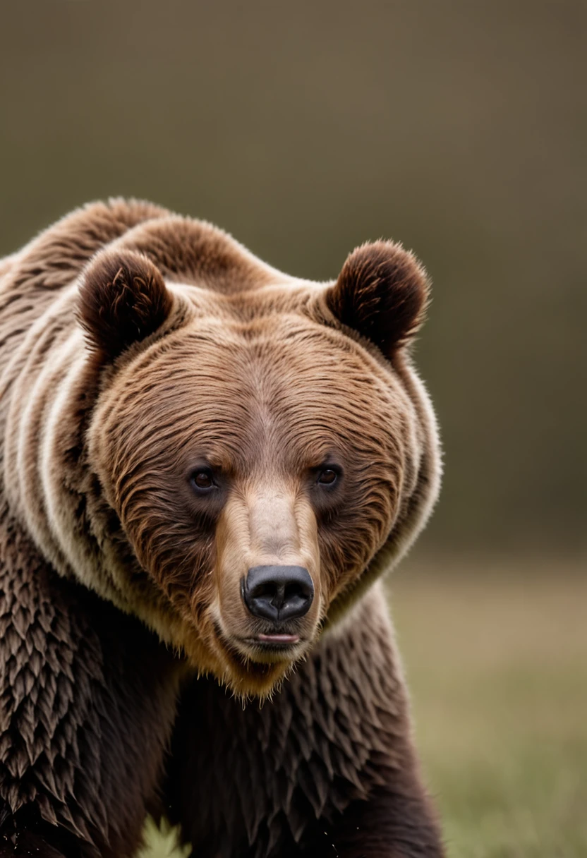 A grizzly bear charging towards the camera in a dramatic way, cinematic, dramatic,600mm 2.8, angry,viscous