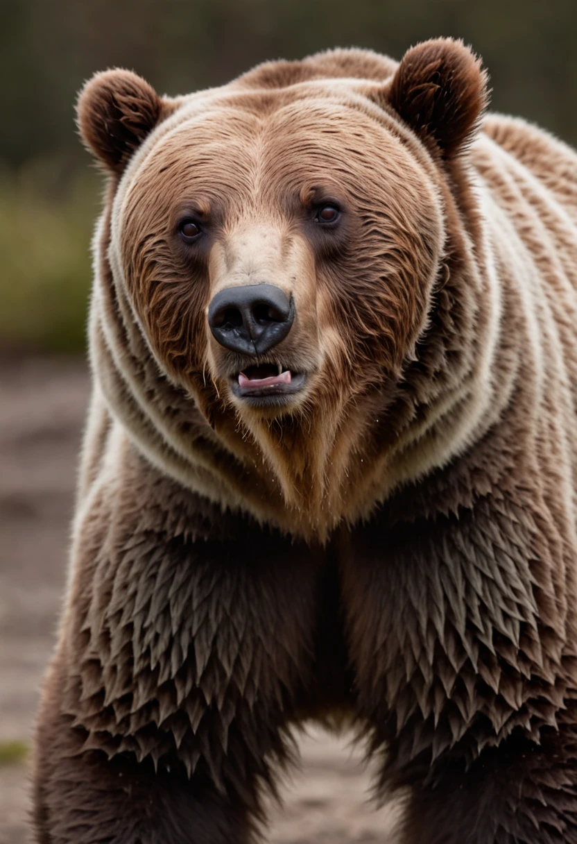 A grizzly bear charging towards the camera in a dramatic way, cinematic, dramatic,600mm 2.8, angry,viscous