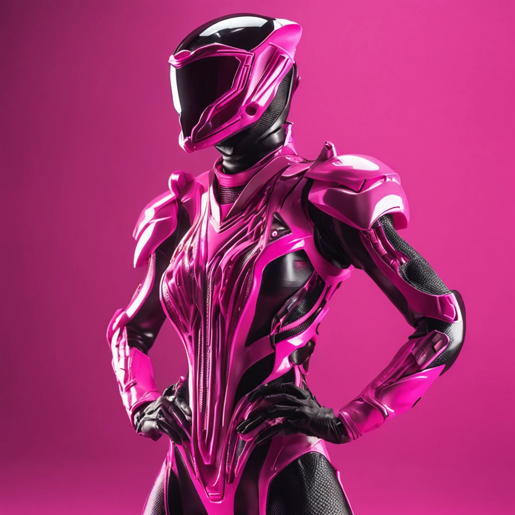 Portrait of a futuristic pink Power Ranger from space, fashion, editorial, fotografia editorial, capa de revista, 4k, boneca, intricate details, black studio background ::n_ low quality, full body, signature, mark, watermark, text, deformed, deformed eyes, deformed helmet