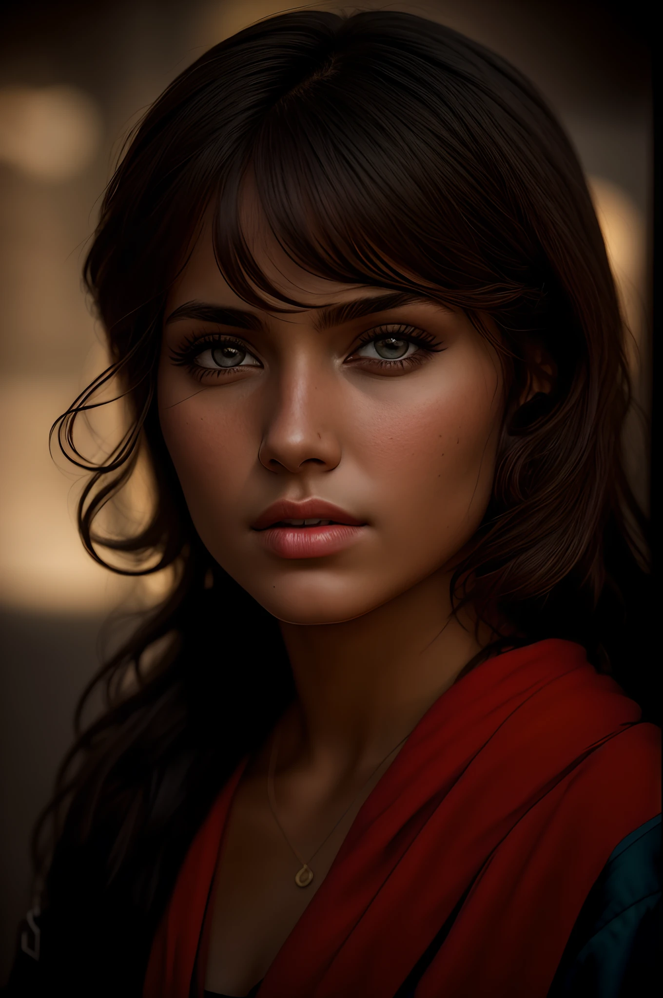 Masterpiece, Beautiful Brazilian girl, brune,cheveux noirs, Uptown, neckline, Very detailed, dramatic lighting, digital art trends on Artstation 8k HD detailed realistic, Detailed, texture de la peau, super detailed, realistic skin texture, armure, Best quality, super high res, (Fidelity: 1.4), High resolution, Detailed, Photo brute, Sharp re, Par Lee Jeffries Nikon D850 Stock Film Photography 4 Kodak Portra 400 Camera F1.6 colors rich in hyper realistic glasses realistic texture dramatic lighting irrealengine trend on artstation cinestill 800,