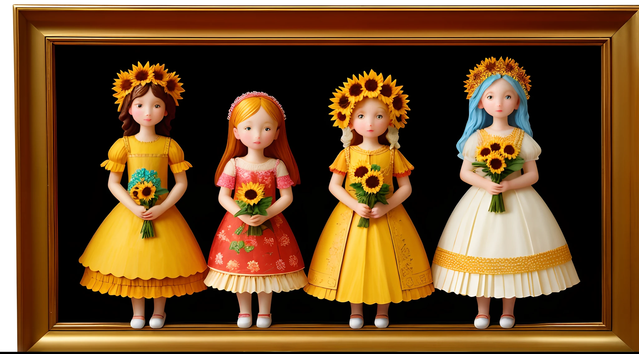 Paper carvings,Sunflower flowers with girls