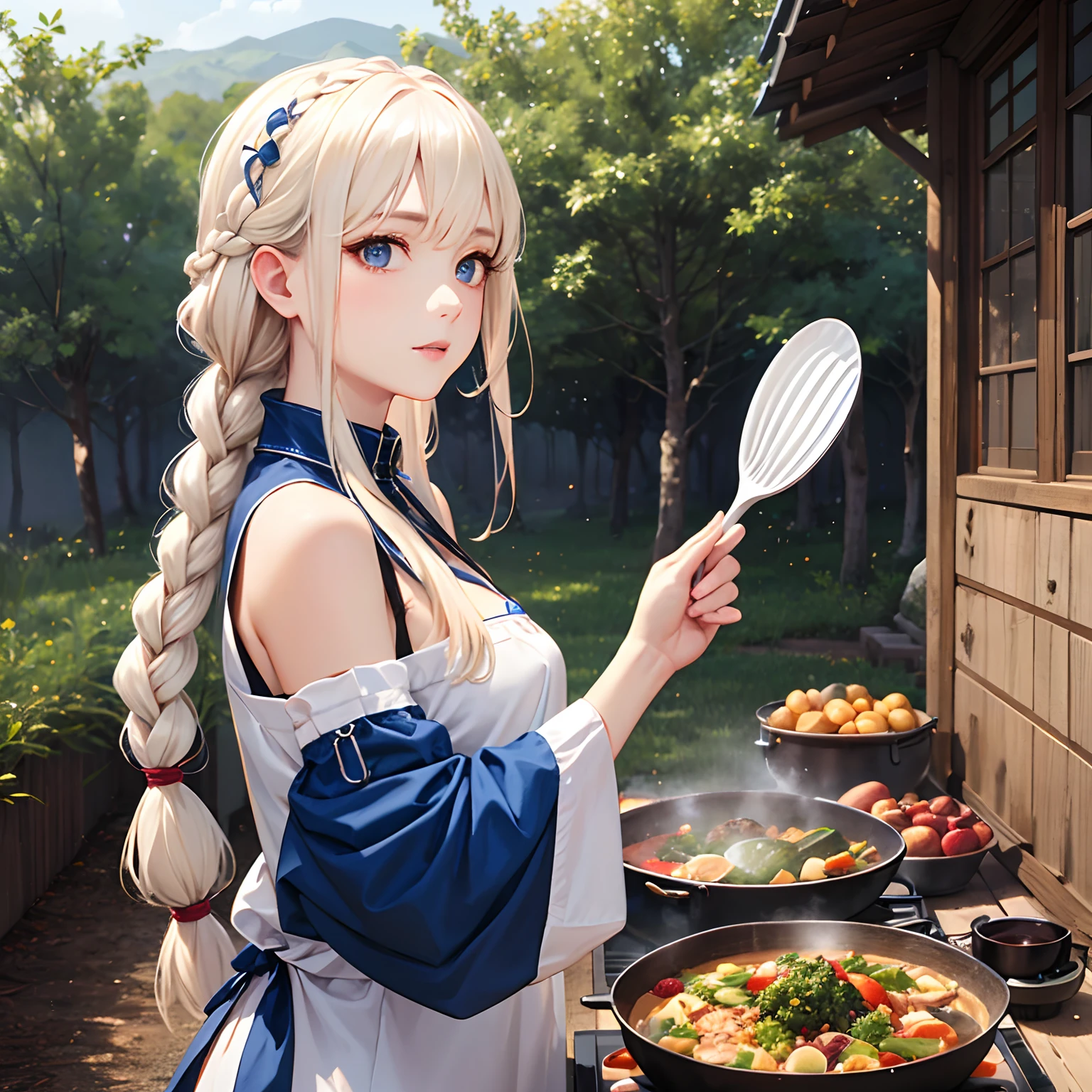 masterpiece、top-quality、hight resolution、High-quality images、8K、1womanl、detaileds、Detailed eye depiction、skin gloss、Glossy Long Platinum Blonde、Braided hair、anastasia、portlate、Proud cuisine