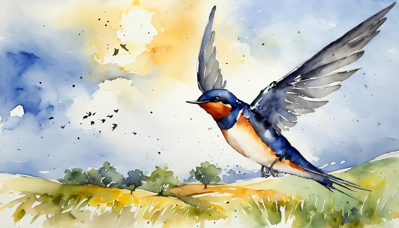 Swallows flying over the blue sky