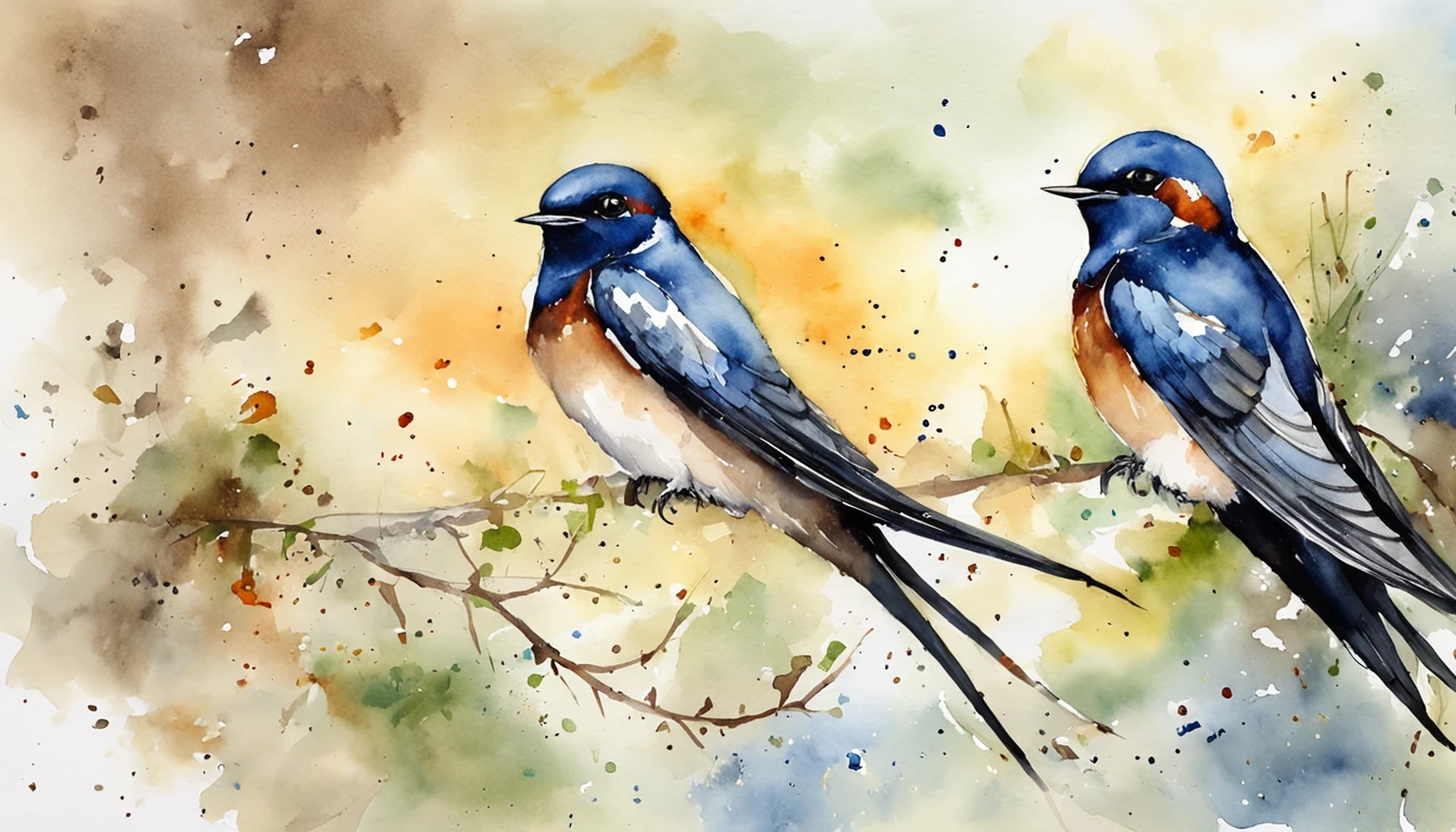 Swallows flying over the blue sky
