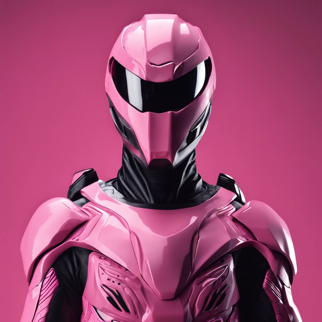 Portrait of futuristic pink Power Ranger from space, fashion, editorial, fotografia editorial, capa de revista, 4k, boneca, intricate details, black studio background, fundo preto, black background ::n_ low quality, full body, face, signature, mark, watermark, text, deformed, deformed eyes, deformed helmet, fundo rosa, pink background