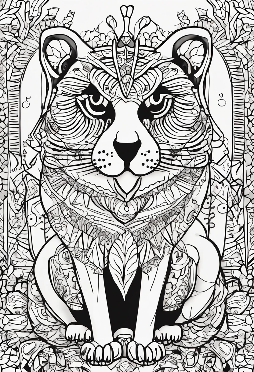 Black and white illustration with strong lines and an appearance of 100% Children coloring page. o desenho deve conter um gato envolvido em mandalas, para ser colorido 100% the hand after printing,  Make sure there is no noise, there are no shadows, sem preenchimento de cor em locais para colorir,  and that the lines are thick and sharp as contour art, (((pose interagindo e se apoiando [em uma objeto|em algo no ambiente]))), Change the aspect ratio to 2:3 e foco em um quadro vertical da imagem."((corpo inteiro):1.5). 16k, UHD, best possible quality, ((best possible detail):1), best possible resolution, Motor Unreal 5, fotografia profissional, ((Batman)), perfeito_Hands, (perfeito:1.2)