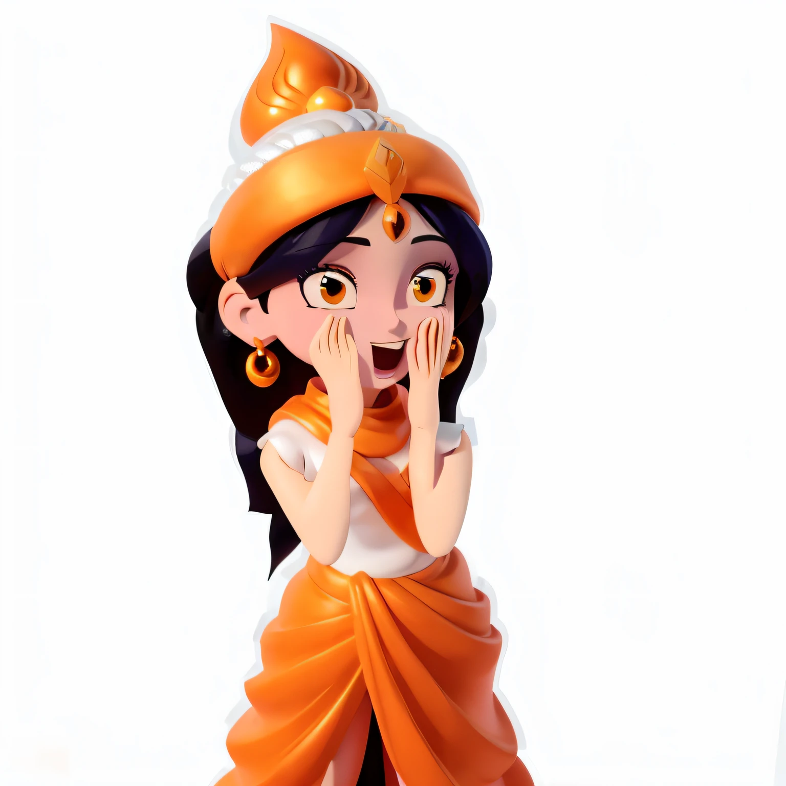 estatueta de anime de uma mulher com um olhar surpreso em seu rosto, render de uma anime 3d bonito, desenho animado ainda, animation character, inspirado em Puru, bjork animado dreamworks, Hindu god, imagem dos desenhos animados, Caractere mesclado, She has a happy expression, como um personagem claymation, A Deusa Hera parecendo surpresa, pose surpresa e feliz, promotion, hd, qualidade, ultra hd, cartoon