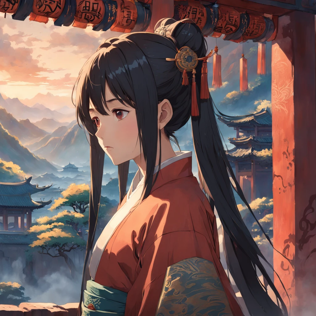 A handsome Wang Ye from ancient China pondered on the wall