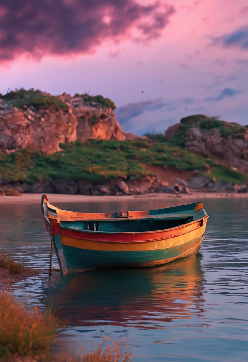 small boat, on the coast, SNES painting