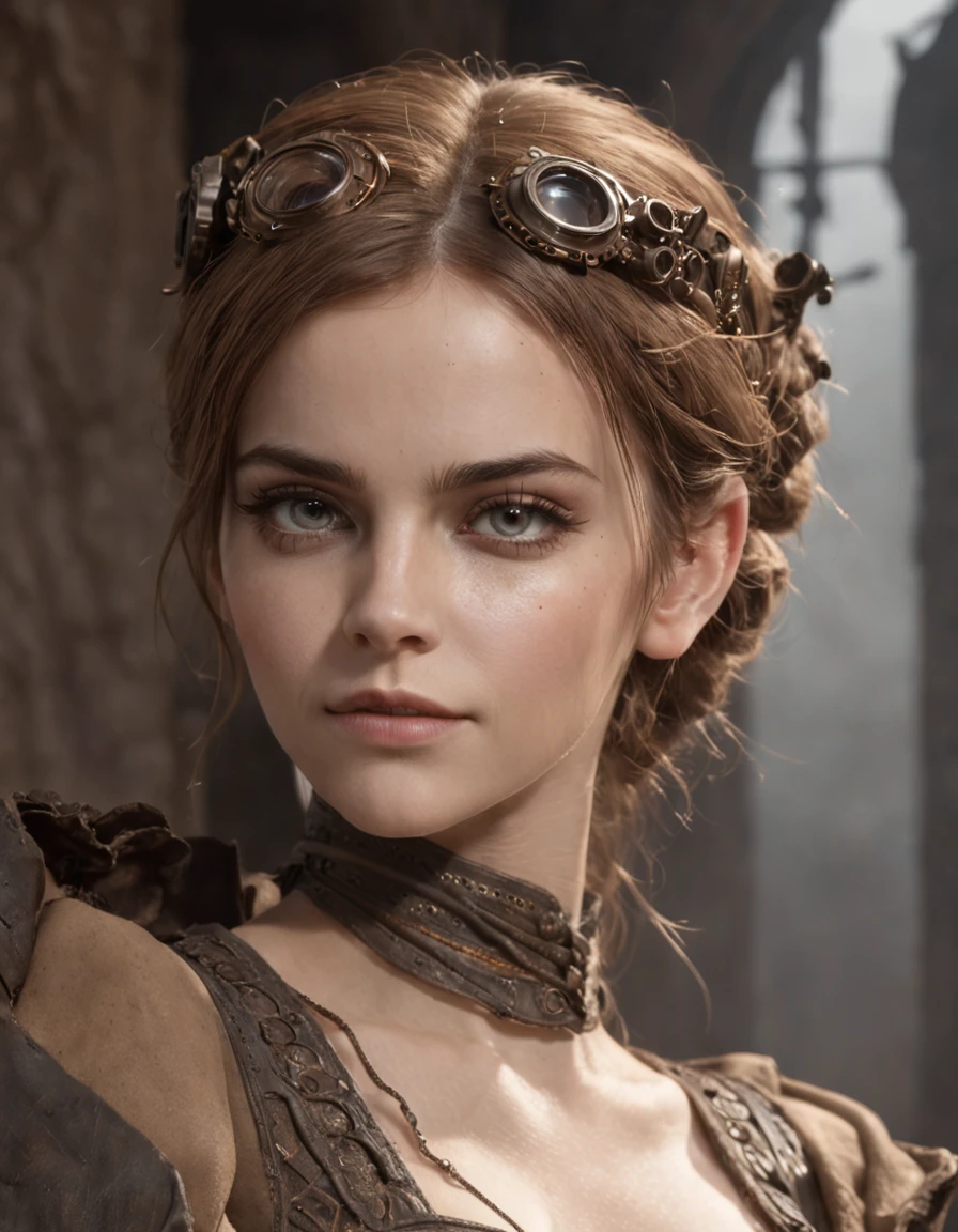 Emma Watson como bela mulher steampunk impressionante, ((corpo inteiro)), olhos ultra-detalhados, corpo ultra-detalhado, Nice perfect face with smooth skinice perfect face, corpo feminino deslumbrante, ((ultra-detailed hands)), obra-prima conceito de arte de fantasia, trending in artstation, hiper-detalhado, Arte Digital, Motor irreal, 32k, Ultra HD |, Imagem centralizada, arte de Luis Royo e artgerm e greg rutkowski e Alphonse Much