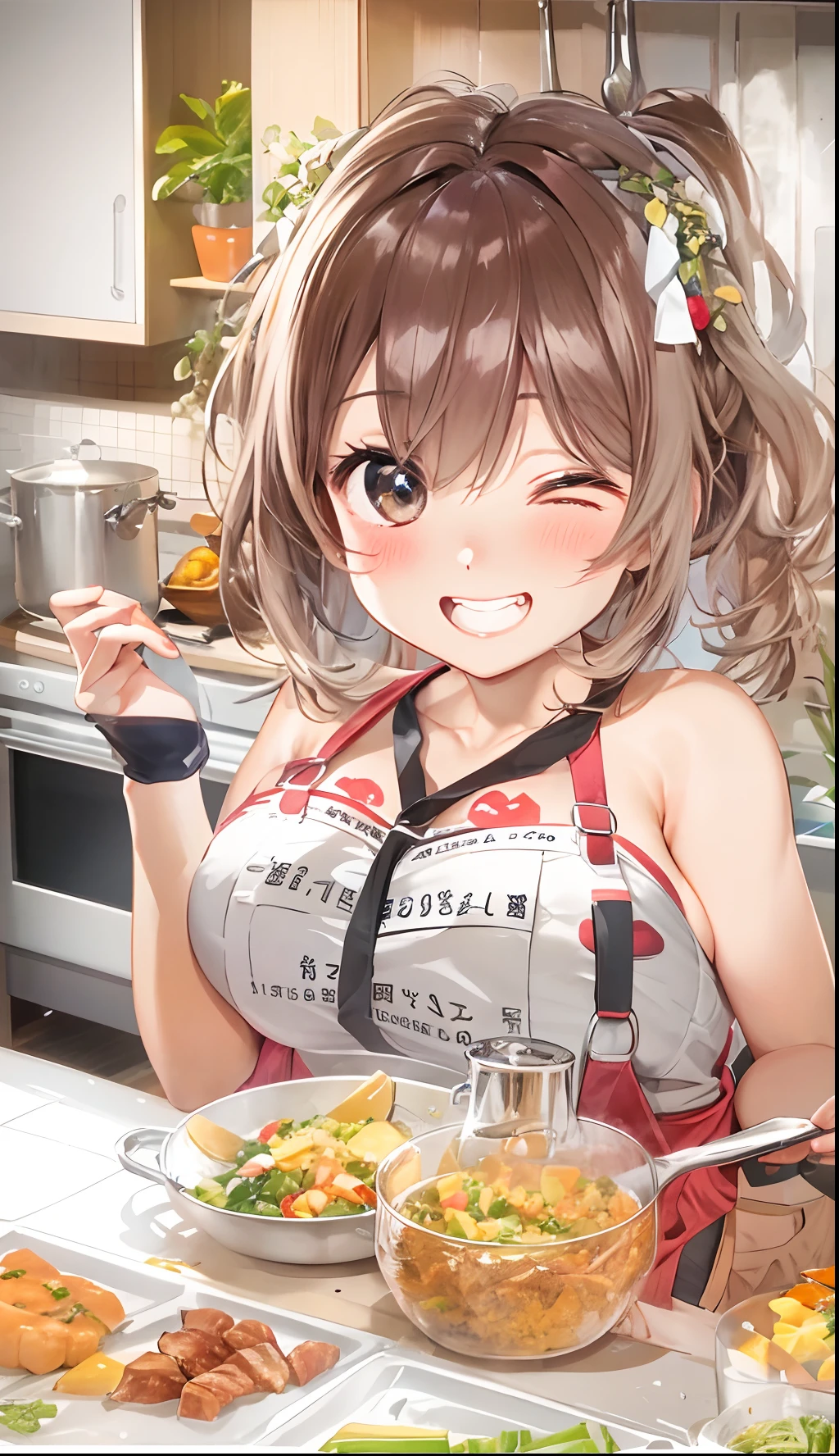 id_hanamaru_kunikida 　(nsfw, nude, naked, 1girl, solo) , cooking, , nipple ,empty eyes, ,, , Big Breasts, crying、 whole body　, palace, sea