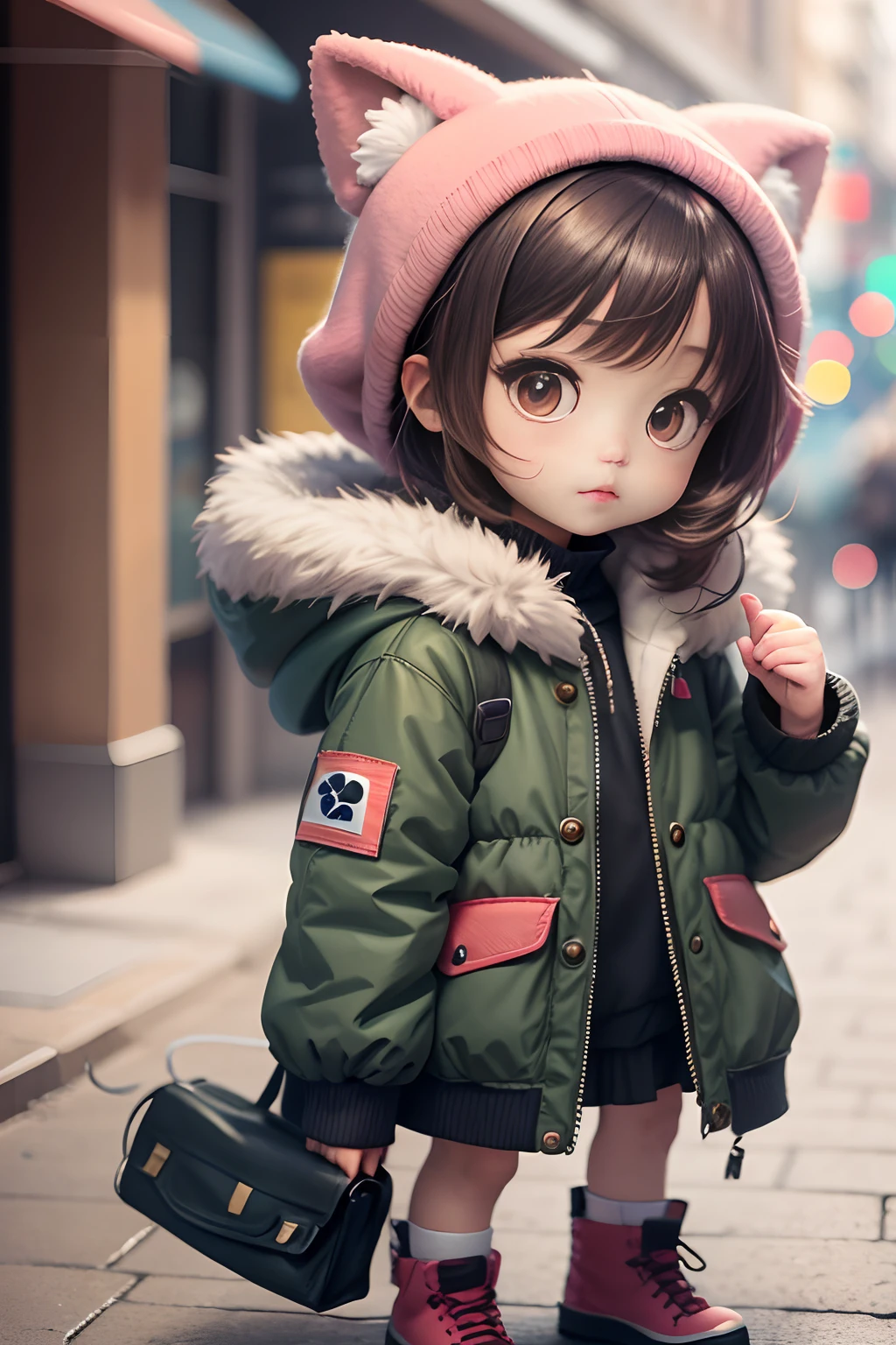 (kawaii:1.2),Fluffy coat,Chibi characters, Model style, small, Comfortable background, pt-BR.