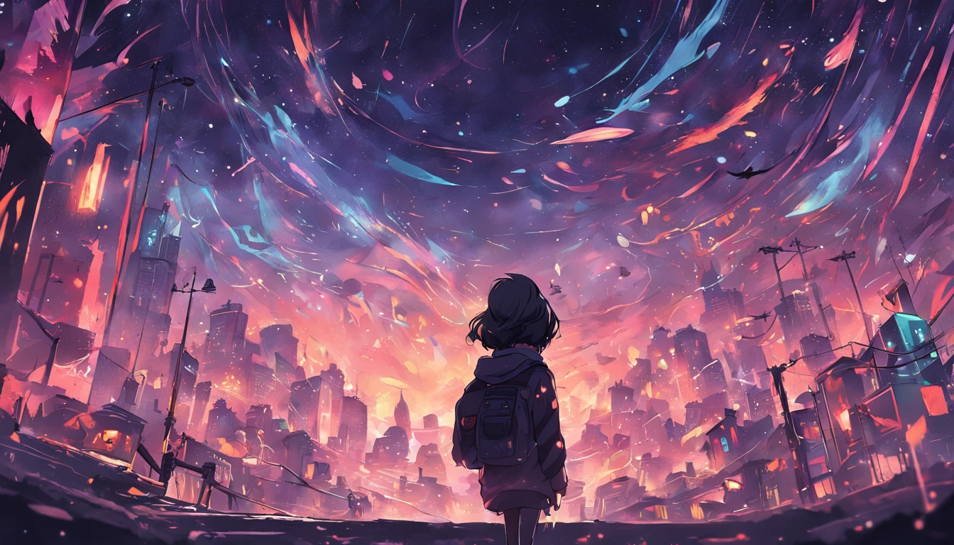 a poster of beautiful night scenery, ultra realistic details, arcane art style, inspired by NEVERCREW, hypervivid intense mcbess, inspired by Tim Biskup, digital illustration, by Justin Gerard, pastel colors, light particle, best quality, vibrant