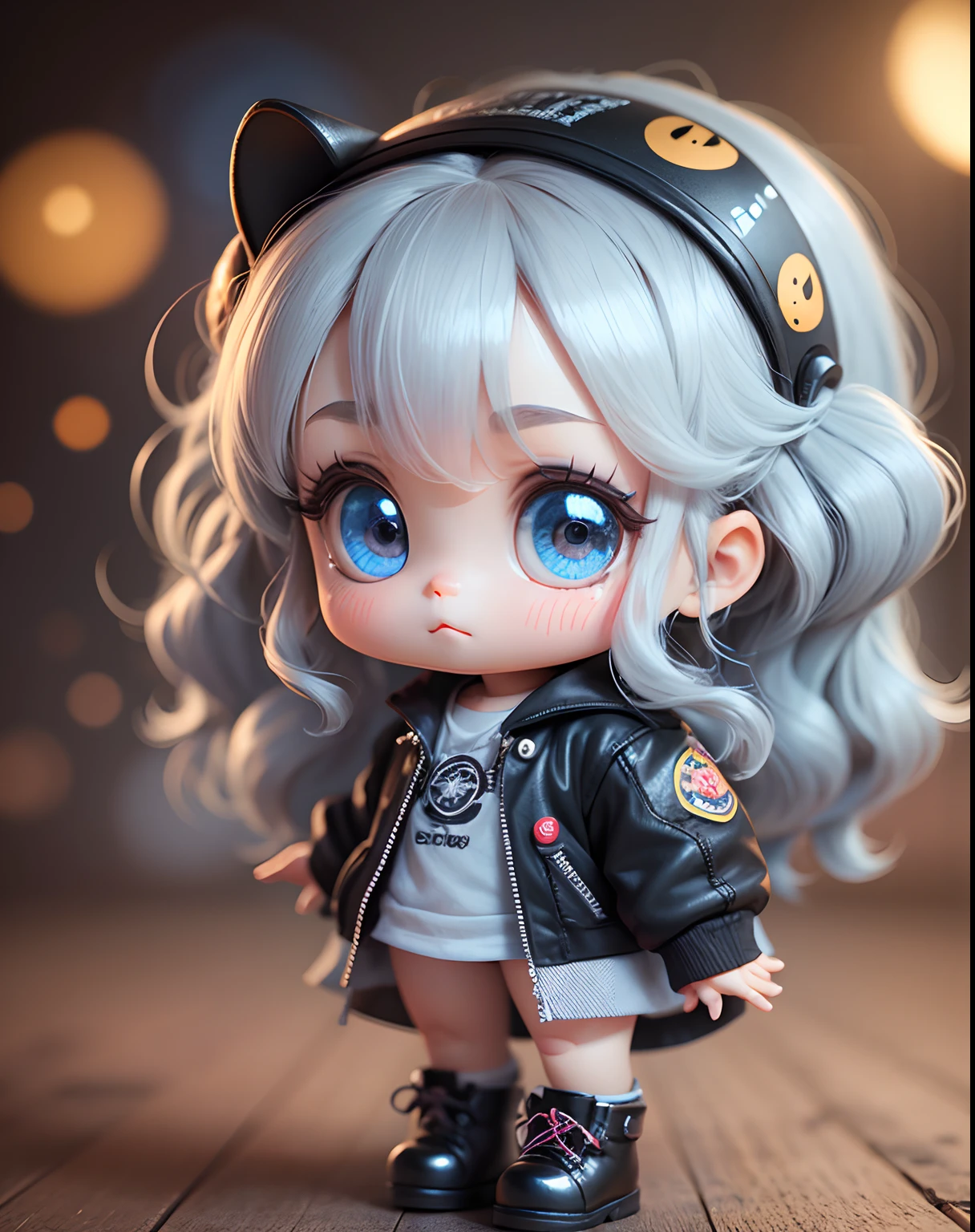 Super cute girl full body 3d picture, 1 Piece, Good looking eyes., s big eyes, ben lo, glad, C4D, Matt Pop Blind Box, Long gray hair, Bright bubbles, toyism, Solid color background, chibi, Translucent fluorescent, Luminous body, kawaii, humanoide, Reference table, Pop Mart Blind Box, pixar, intricate detailed, 3D rendering, blending, Renderizadoll OC, Fol body reference sheet, dribble, high-detail, 10, studio light, 8.9, small, Toddler, chibi, SD characters: 23, Magic Space Warehouse Background