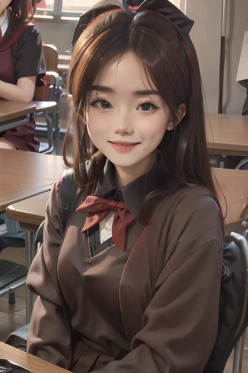 At the same table,(+Dark red school uniform:1.1),ssmile。