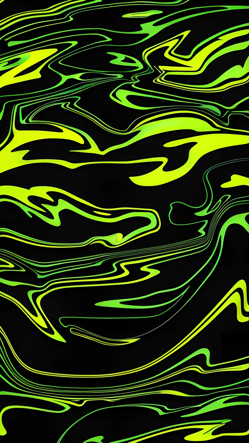 um close up de um fundo abstrato preto e verde com um redemoinho amarelo, abstract liquid, black fluid simulation, surreal preto e amarelo, bright green swirls coming to him, swirling liquids, gotejamento de tinta neon, Ruas de lava verde neon, abstract neon shapes, linhas fluidas, Cores verde e preta, Papel de parede amoled, arte digital neon, Abstrato estranho