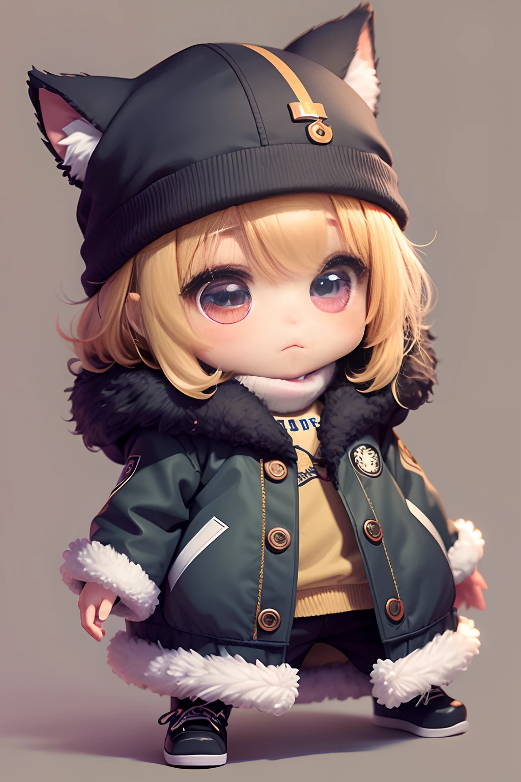 (kawaii:1.2),Fluffy coat,Chibi characters, Model style, small, Comfortable background, pt-BR.