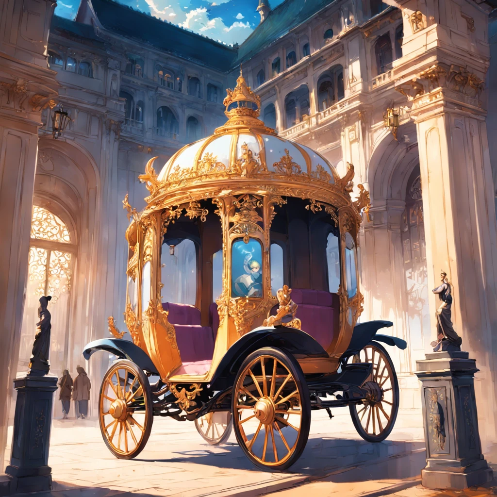 A gorgeous carriage,Stop at the gate of the palace