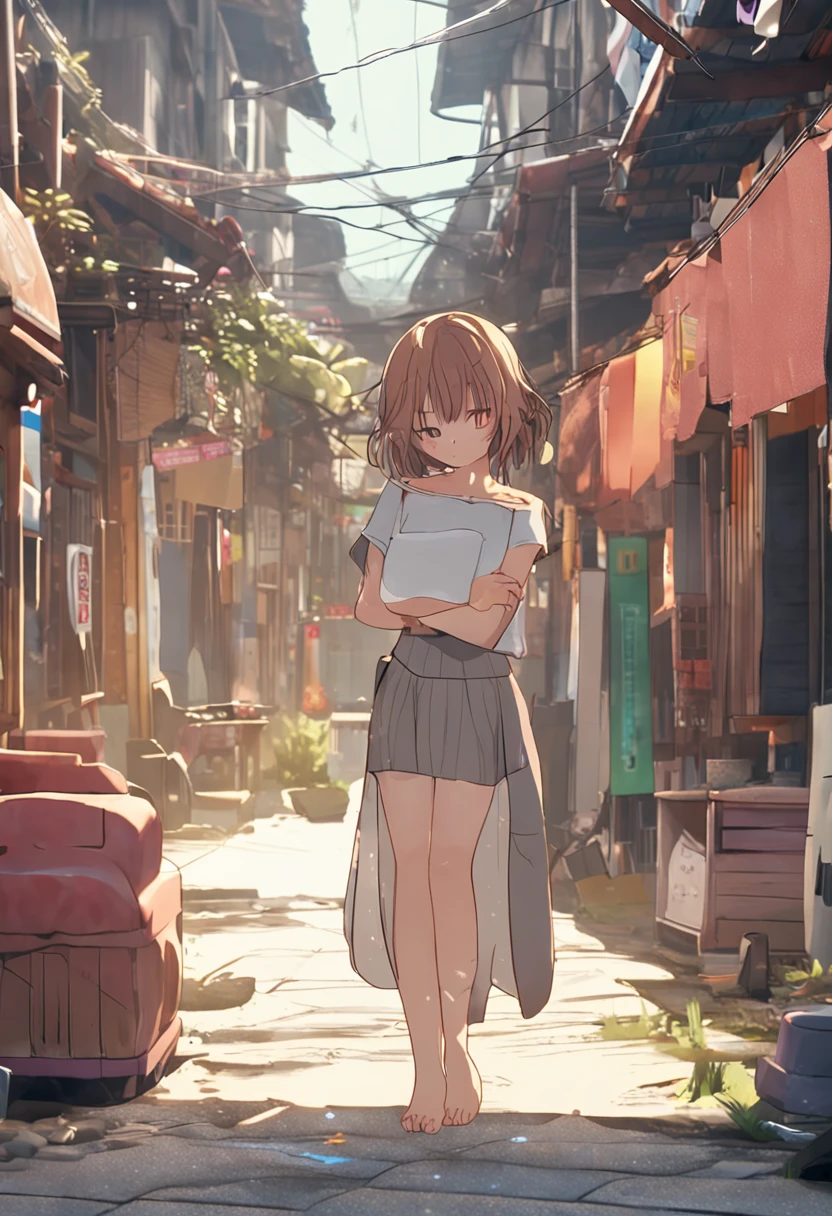 ((Top quality, 8K, Masterpiece: 1.3)), Photoreality (1.4)), RAW photo, Single woman, Light brown hair, Bob cut, super delicate face Japan, (Delicate eyes, Purple eyes),Double eyelids, Light smile, (Beige perforated underwear: 1.4), (Big: 2), (sitting open crotch: 1.5), Back alley, (chest focus: 1.2), (Perspective: chest)