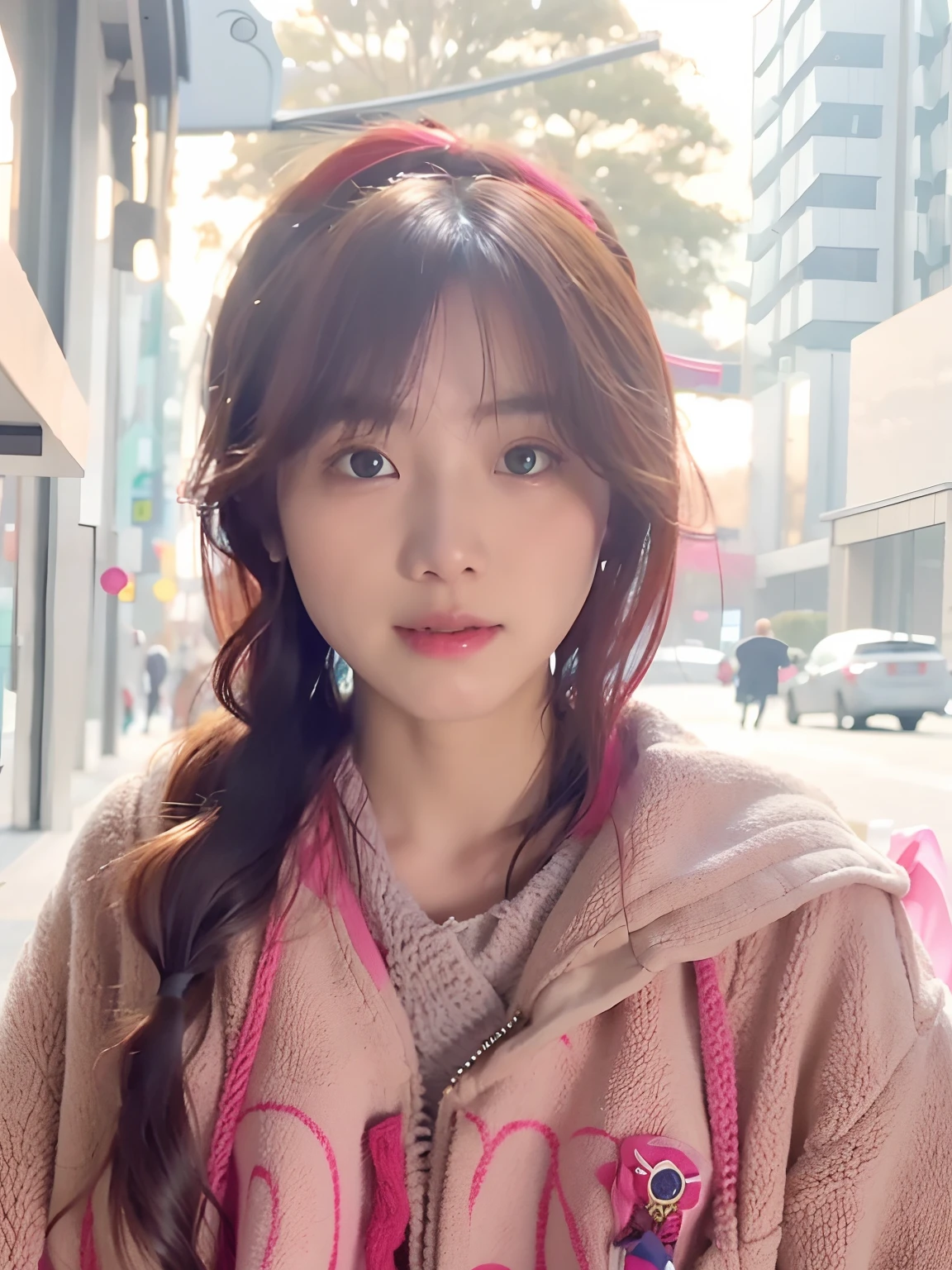 alafed asian woman，long whitr hair，Wearing a pink jacket, ulzzangs, xintong chen, with cute - fine - face, chiho, lalisa manobal, girl cute-fine face, , young cute wan asian face, young adorable chinese face, Cute Chinese face, sakimichan, Shin Jinying