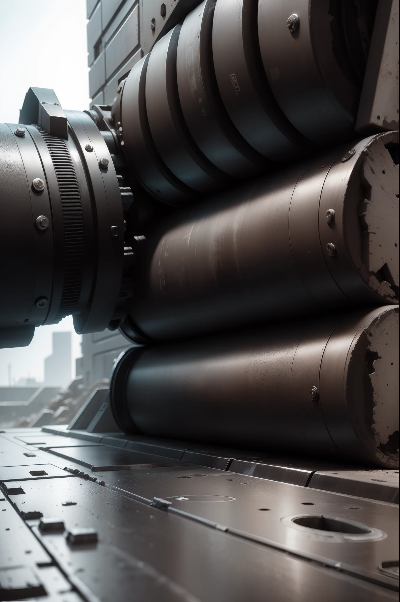 heavy metal，No man's land，black in color，Texture,A corner of the factory，Close-up Shot Shot，best qualtiy，Real results