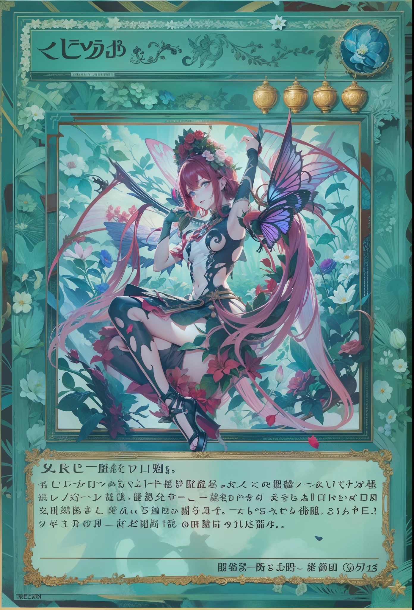 Press the original drawing，Red-haired fairy，Broken flower border，Normal posture
