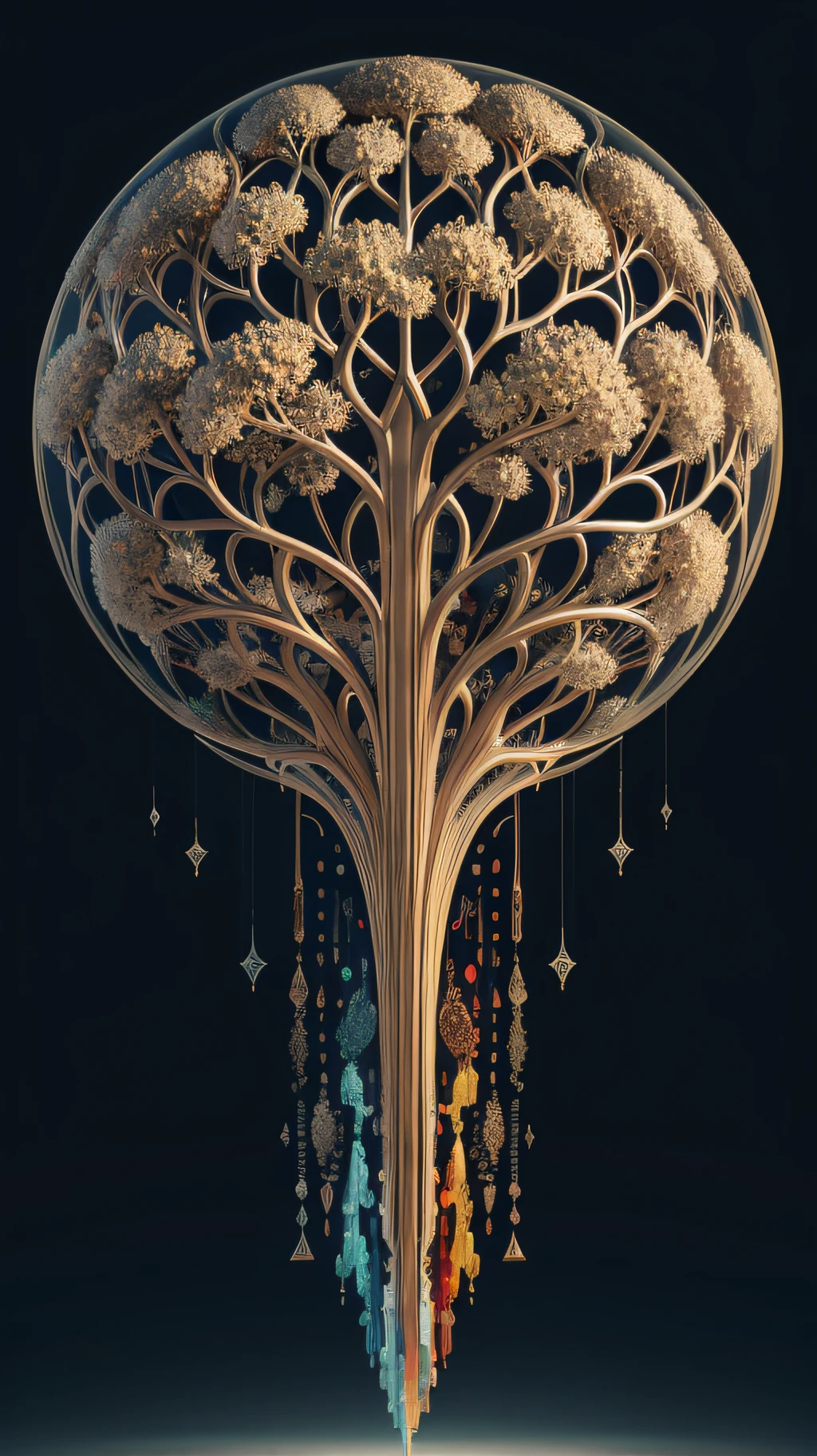 Beautiful symmetrical full body photo painted in oil with thick brushstrokes and wet paint, Fibonacci, golden ratio, melted wax, visible brushstrokes, surrounded by crystal spheres, 3D tessellation wireframe, neural graphic, neurons, tree of life, color, love, passion, oil on canvas, thick brushstrokes, insanely detailed, 8k uhd, masterpiece, artstation, surreal