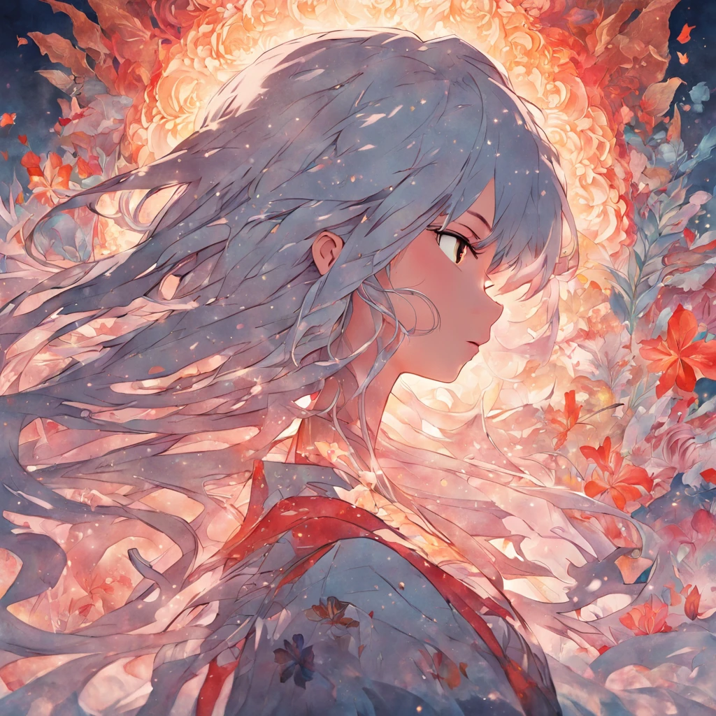 (White background:1.4),(Silhouette of a girl's head, Eyes closed, colorfull long hair, Oriental elements),(Chinese illustration:1.3,paper art:1.3, Quilted paper art:1.2),( reasonable design, Clear lines, High sharpness,Best quality, Very detailed, Masterpiece, movie light effect, 4K )