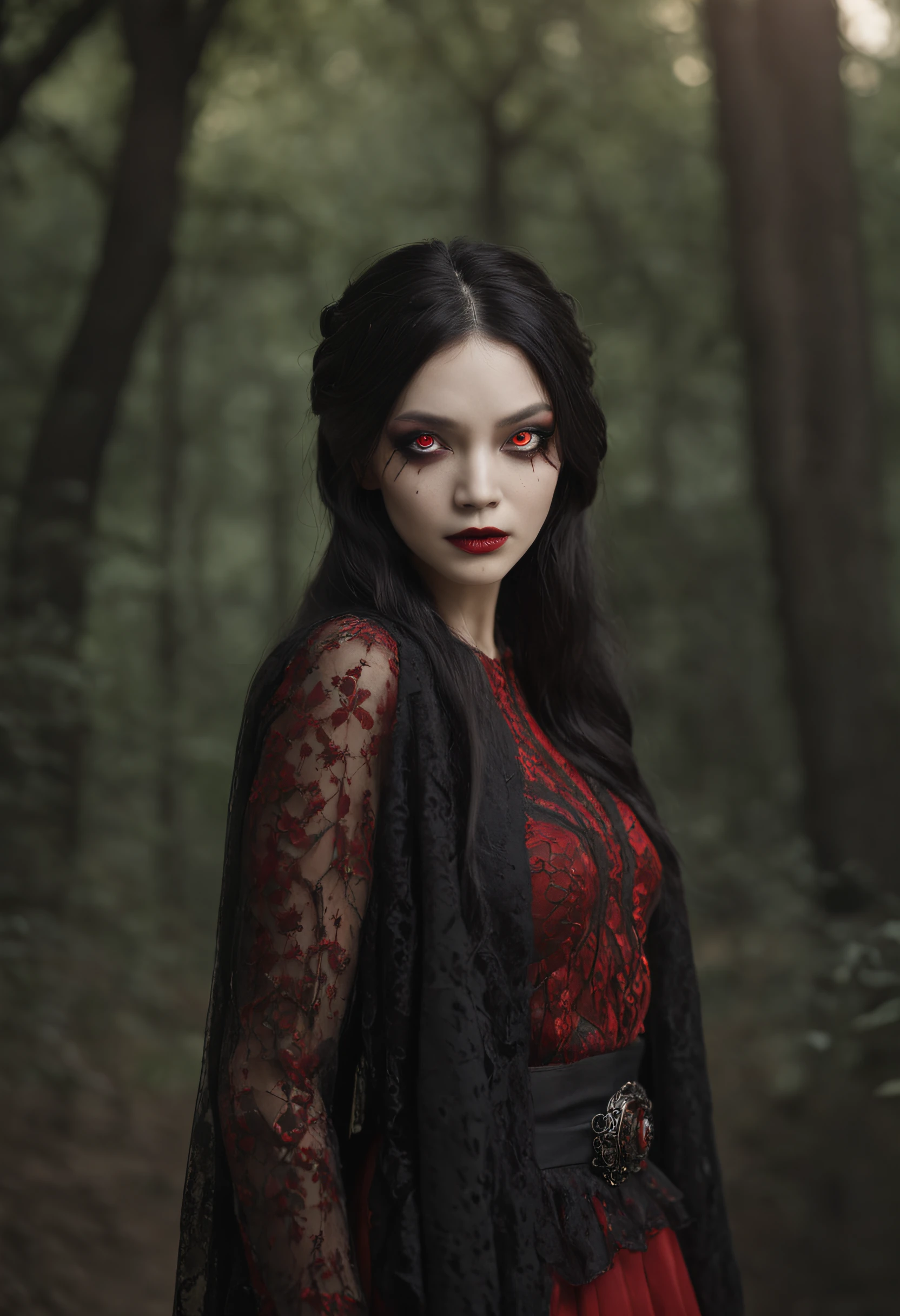 Best quality, Masterpiece, 超高分辨率, (photograph realistic:1.4), surrealism, Dream-like,fusionart, Shadowdancer, shadow magic,Red-eyed, black-haired vampire