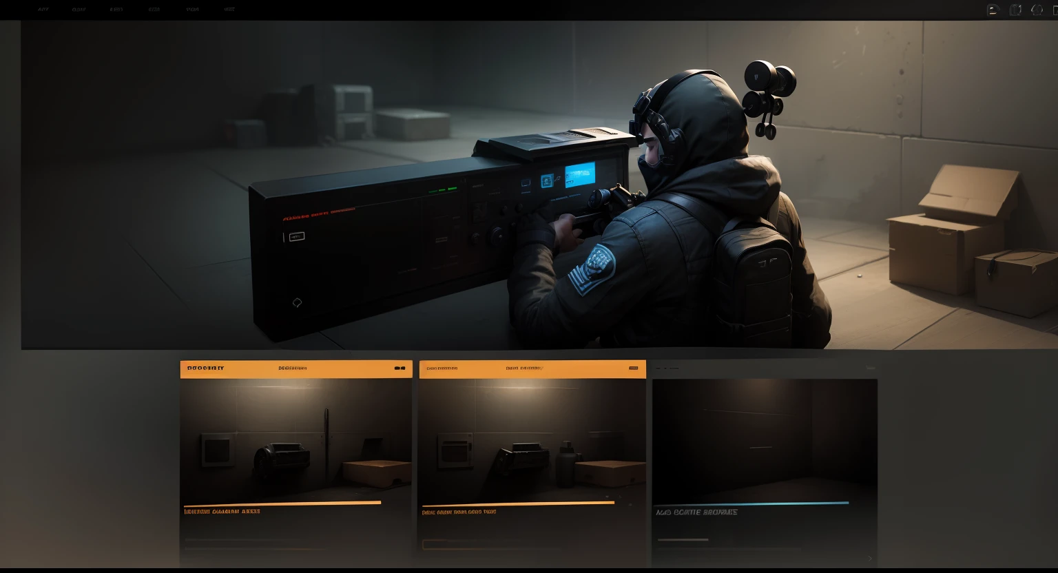 Counter-Strike game interface,Horizontal pull wheel,low-saturation,Dark tones predominate,No characters are required,Only the horizontal draw roulette UI is required,Don't show any background and characters,PNG format