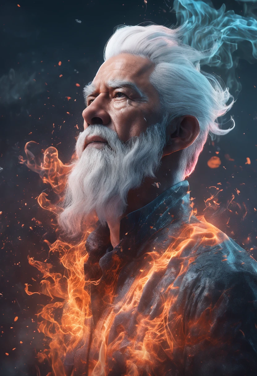 A handsome man with white hair who looks Asian，Bare upper body，ultra-realistic realism，ModelShoot style, (Extremely detailed Cg Unity 8K wallpaper), A chaotic storm of intricate liquid smoke in the head, Stylized beautiful full-length abstract portrait, wetted skin, author：Petros Afshar, ross tran, tom whalen, Peter Mohrbacher, Art germ, Broken glass, ((bubbly underwater scenery)) Radiant light octane rendering is highly detailed
