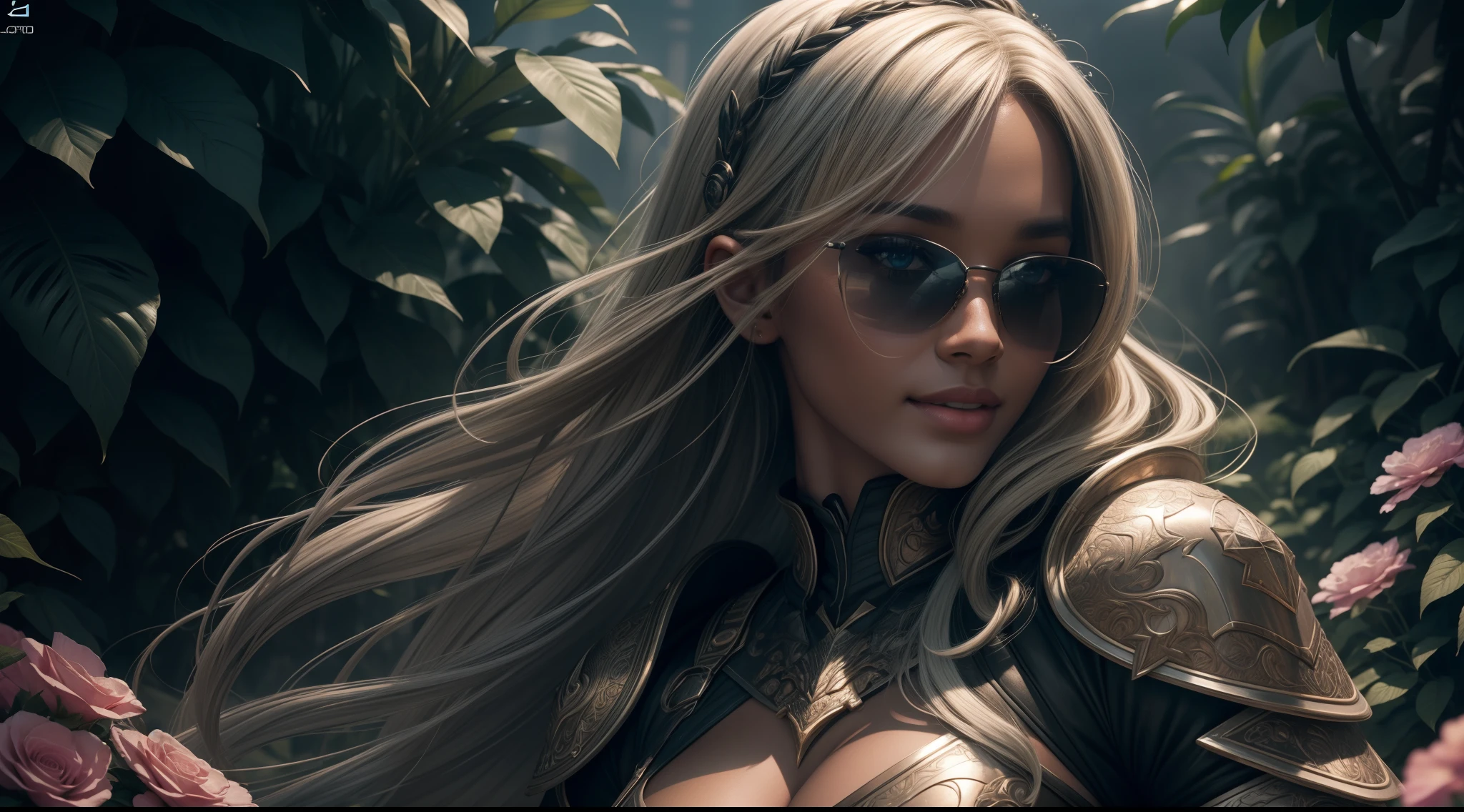 (highly detailed photo:1.1), 8k, photorealistic, insanely detailed:1.5), (highest quality)Masterpiece, full body, aerial view, a beautiful ebony girl, lipstick, blonde, long straight hair, smiling, sunglasses, big breasts, a garden with flowers, day, very detailed lighting, dramatic, digital art trend in Artstation 8k HD high definition detailed realistic, detailed, skin texture, hyper detailed, realistic skin texture, armor, best quality, ultra high res,  (photorealistic: 1.4), high resolution, detailed, Raw photo, Sharp Re, by Lee Jeffries Nikon D850 Film Stock Photography 4 Kodak Portra 400 Camera F1.6 Lens Rich Colors Hyper Realistic Realistic texture Dramatic lighting UnrealEngine trend in ArtStation Cinestill 800