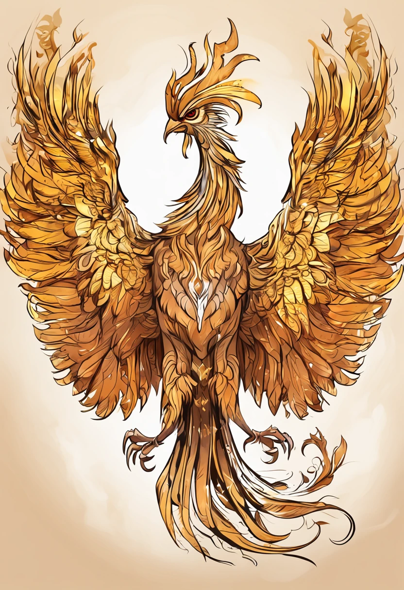 (Divine bird),(The phoenix in Chinese mythology),(The fire light outlined the body of the phoenix),The phoenix flaps its wings,(Shining with golden light),Solo,nigth,Multiple silhouettes,First-person elevation angle,super detailing,best qualtiy,tmasterpiece,(8K),Extremely detailed,Epic artwork