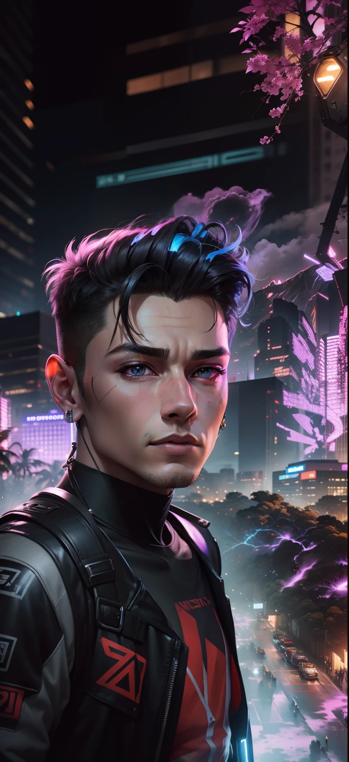 change baground cyberpunk handsome boy realistic face.8k