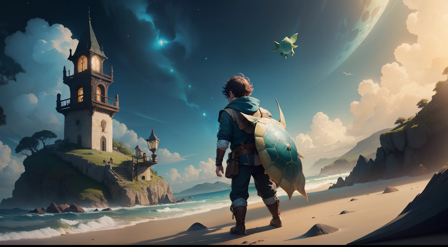 Pip o menino aventureiro foi ensinado por uma tartaruga sobre a magia e os segredos da ilha misteriosa