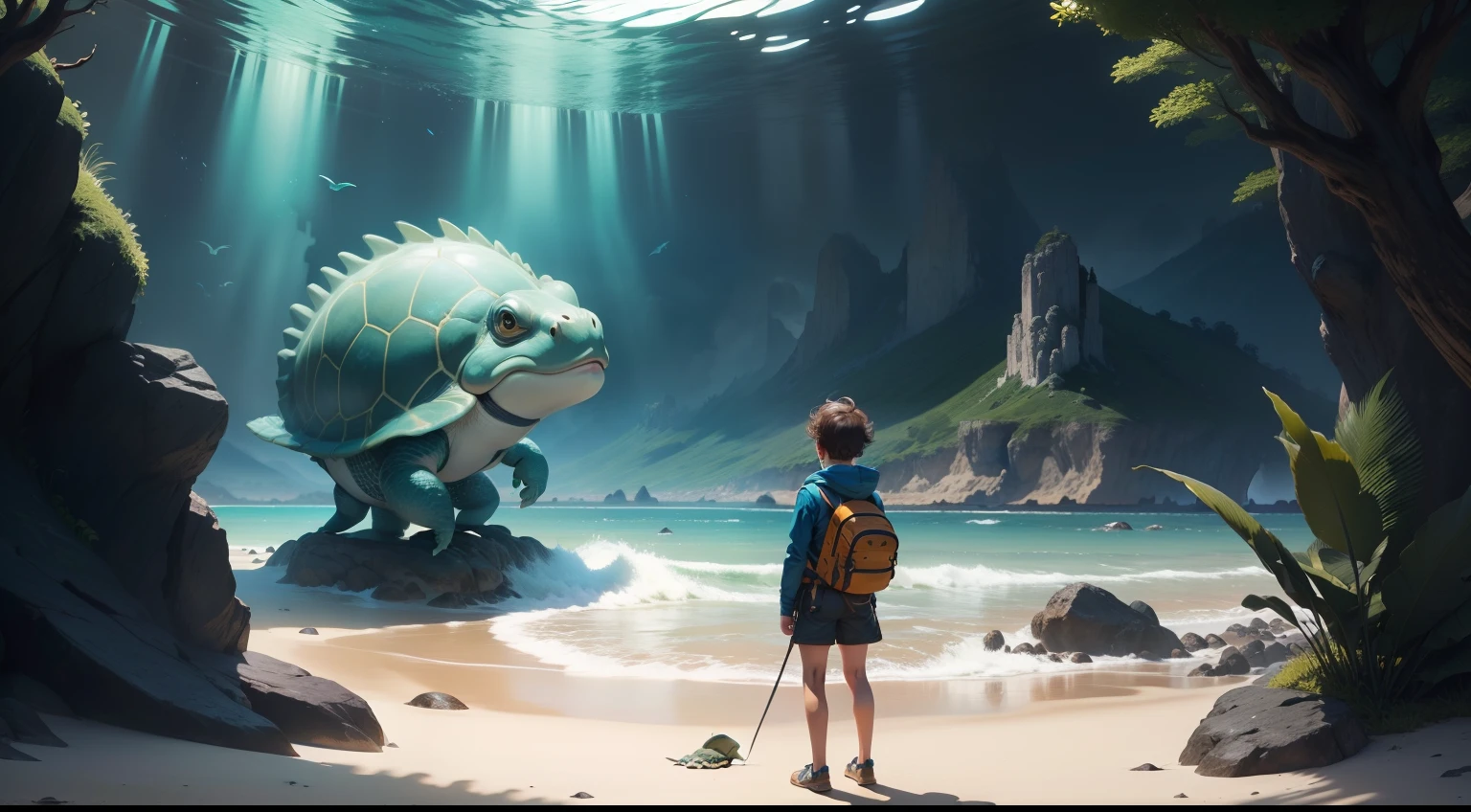 Pip o menino aventureiro foi ensinado por uma tartaruga sobre a magia e os segredos da ilha misteriosa.