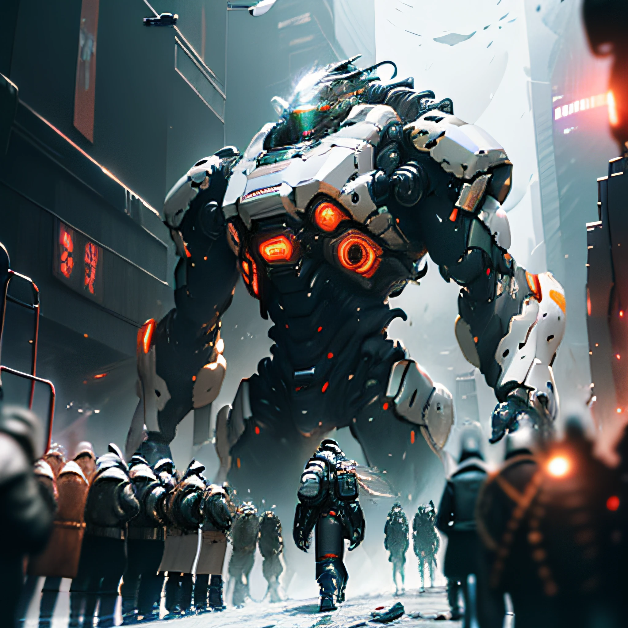 ((Best quality)), ((masterpiece)), (highly detailed:1.3), In a sprawling cyberpunk metropolis, dominated by towering skyscrapers and neon-lit alleys, a dystopian mega corporation known as OmniCorp reigns supreme. OmniCorp, driven by insatiable greed and power, has ventured beyond Earth's boundaries to exploit the vast resources of near-earth objects (NEOs) in a relentless pursuit of profit.Set in a gritty future, where the line between humanity and technology blurs, your images will depict the dark and ruthless world of NEO asteroid mining. Explore the juxtaposition of high-tech machinery, advanced robotics, and human labor as they collaborate to extract precious minerals and resources from the cold depths of space.Capture the scenes of colossal mining rigs, suspended in zero-gravity, relentlessly drilling into massive NEOs, their mechanical arms piercing through the rocky exterior. Show the workers, adorned in cybernetic suits, braving the harsh conditions of space to harvest the valuable ores, their faces obscured by gas masks and reflective visors.Amidst the cold and desolate asteroids, reveal the towering presence of the OmniCorp headquarters—a monolithic structure that casts a shadow over the workers below. Showcase the opulent offices and boardrooms, where executives make decisions that shape the destiny of both the company and the exploited masses.But beneath the shiny veneer of corporate power, unveil the simmering rebellion of the oppressed. Depict the clandestine activities of underground resistance movements, fighting against OmniCorp's iron grip on society. Show their covert operations, hacking into the corporation's networks, and plotting to expose its dark secrets.Incorporate elements of advanced technology, cybernetic enhancements, holographic displays, and augmented reality overlays to accentuate the cyberpunk atmosphere. Explore the contrast between the bleak and polluted cityscape and the infinite expanse of space, emphasizing the impact of humanity's insatiable appetite for resources.Ultimately, your series of images should evoke a sense of dystopian grandeur, showcasing the clash between corporate dominance, human resilience, and the fragile balance between man and machine in a world teetering on the edge of chaos.Let the cyberpunk aesthetics blend with the high-stakes world of asteroid mining, allowing your imagination to transport viewers to a future where the line between dreams and nightmares is blurred,HDR (High Dynamic Range),Ray Tracing,NVIDIA RTX,Super-Resolution,Unreal 5,Subsurface scattering,PBR Texturing,Post-processing,Anisotropic Filtering,Depth-of-field,Maximum clarity and sharpness,Multi-layered textures,Albedo and Specular maps,Surface shading,Accurate simulation of light-material interaction,Perfect proportions,Octane Render,Two-tone lighting,Low ISO,White balance,Rule of thirds,Wide aperature,8K RAW,Efficient Sub-Pixel,sub-pixel convolution,luminescent particles