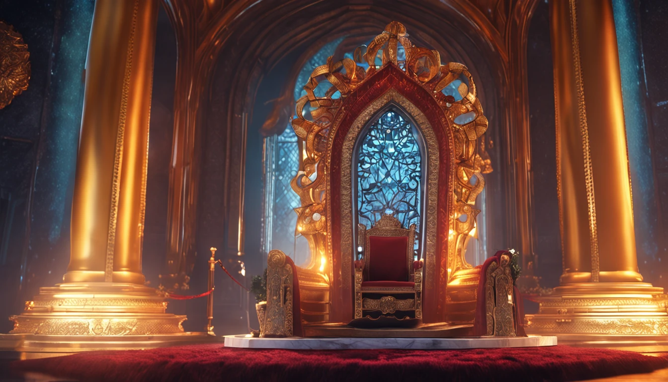 We see a scene from the king's dream. A large and magnificent throne is located in this room. Bright lights shine through the windows into the room and everything seems real and big. The king is sitting on his throne in his crown and expensive clothes. It has a serious and powerful face and has control over everything