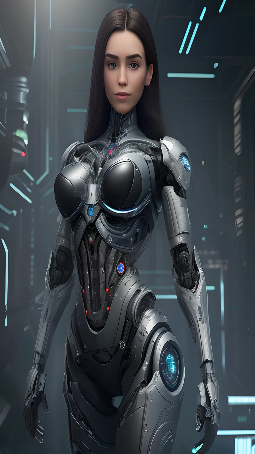 Ray tracing, (masterpiece,best quality:1.3), (ultra-detailed:1.3), (photo-realistic:1), (an extremely delicate and beautiful), cinematic light,(1mechanical girl), (hair made of copper wires), solo, full body, (machine made joints), (((mechanical lower jaw only))), mechanical limbs, blood vessels connected to tubes, mechanical vertebra attaching to back,(mechanical cervical attaching to neck), (((red glowing eyes))), bio-mechanical, hr giger style,  zdzislaw beksinski skyle, metallic skeletal bones, exoskeleton, sitting,expressionless, (assembling body parts),(wires and cables attaching to neck and body), (wires and cables attaching to spine and, (intricate details:1) character focus, science fiction, RAW photo, cinematic masterpiece, (majestic epic composition), (movie scene), full shot, epic dynamic frame, dynamic pose, motion blur, sci-fi, cyber, (((cinematic look))), rim light, film grain, natural skin texture, 24mm, 4k textures, (highly detailed worn metal texture:1.3),