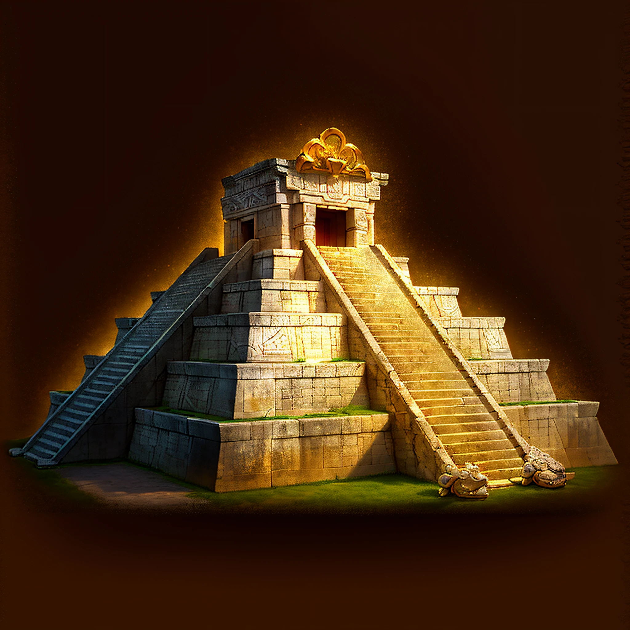 Mayan pyramid,Chichen Itza,golden,Resplendent,gameicon,highest masterpiece,high qulity。